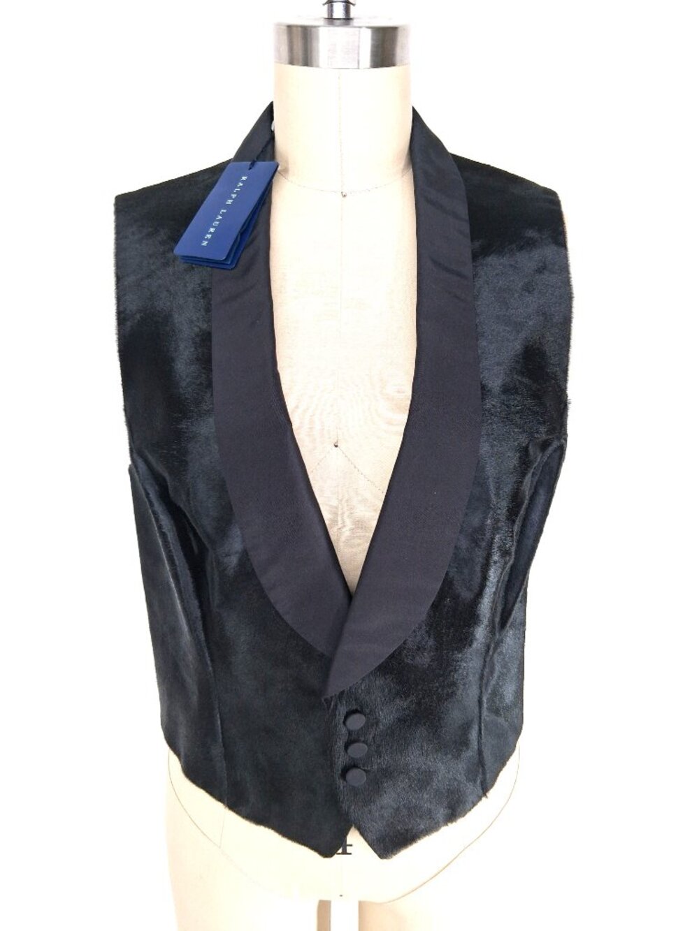 RALPH LAUREN Pony Hair Calf Vest Silk Shawl Collar Black Western Tuxedo SZ 6 NWT - Picture 3 of 12
